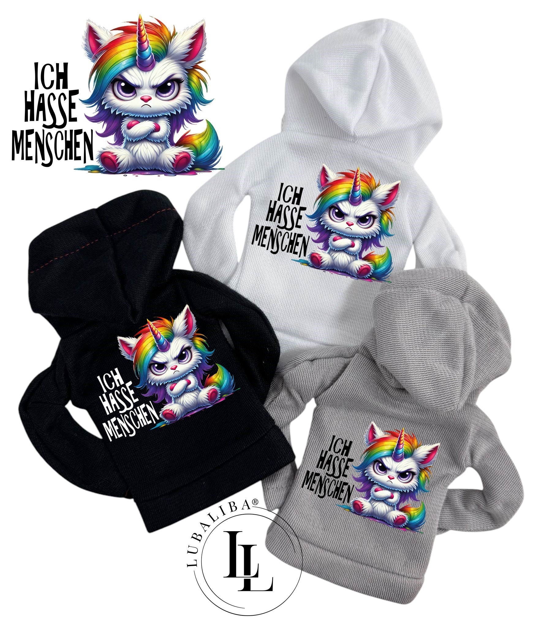 Mini Hoodie " Ich Hasse Menschen " Bocki das Einhorn Motiv: TABA